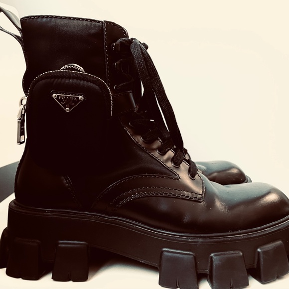 PRADA BOOTS (combat) size 43 Monolith brushed leather and nylon boots with pouch - Picture 2 of 9
